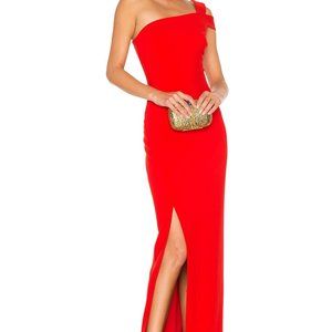 LIKELY Maxson Gown in Red (Scarlett), Side Slit, One Shoulder - Size 2